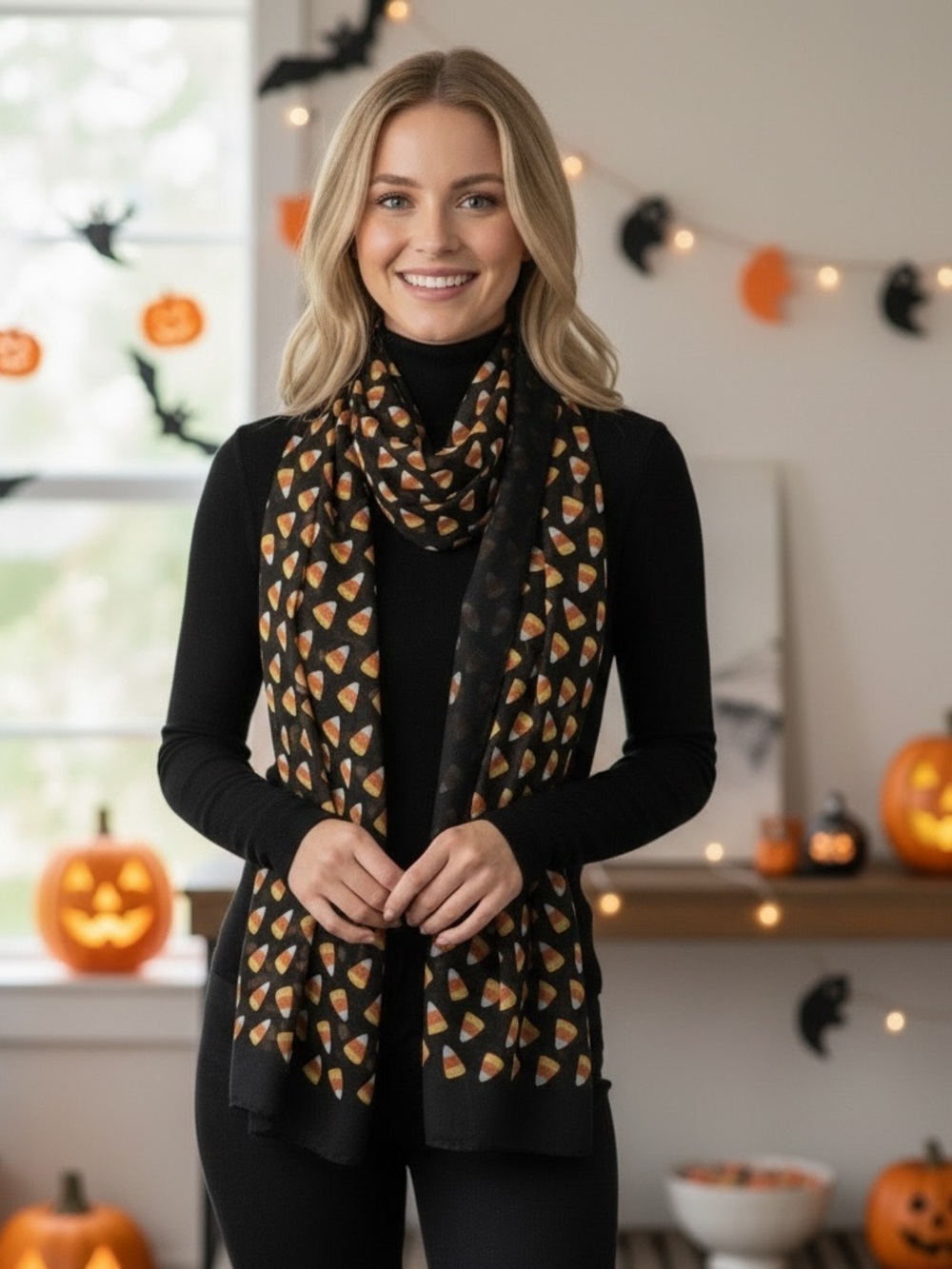 Black Candy Corn Print Scarf